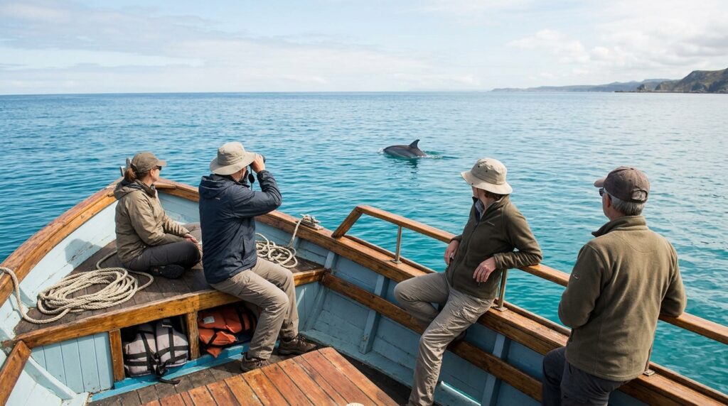 Responsible distant viewing of a wild dolphin from a boat
