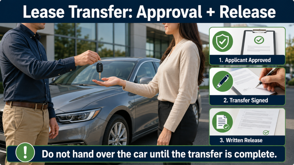 Approved car lease transfer with new driver, credit approval, and original lessee release