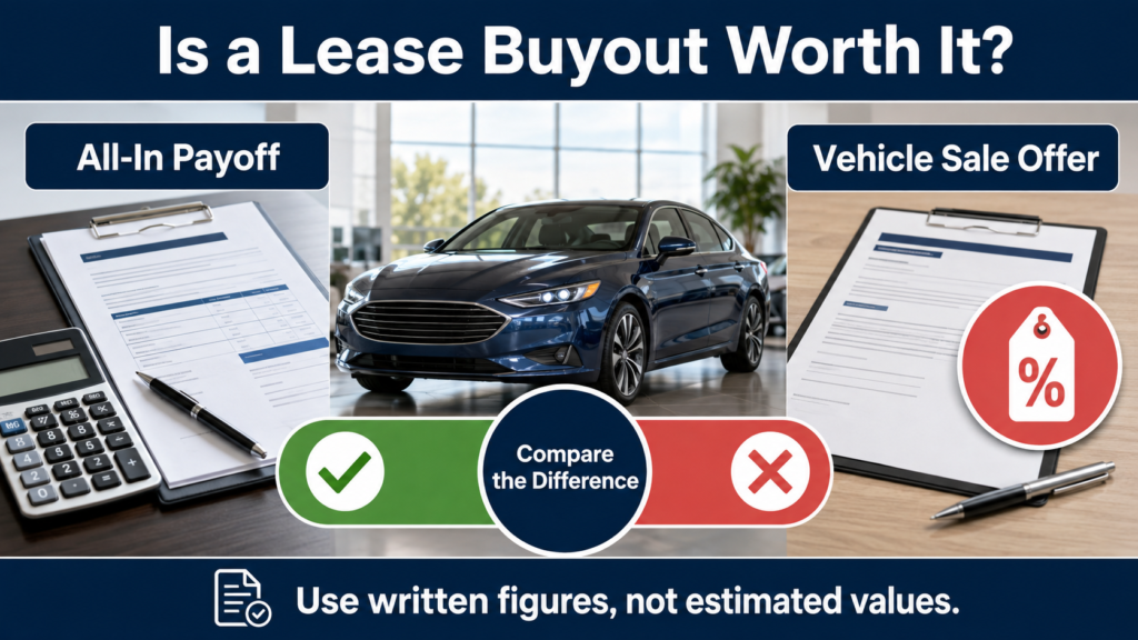 Car lease buyout comparison between payoff amount and vehicle sale offer