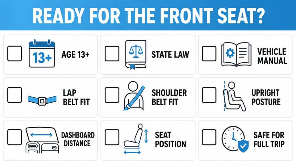 how old do you have to be to sit in the front seat readiness checklist