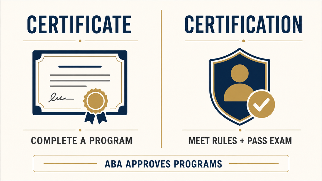 Difference between a paralegal certificate and professional certification