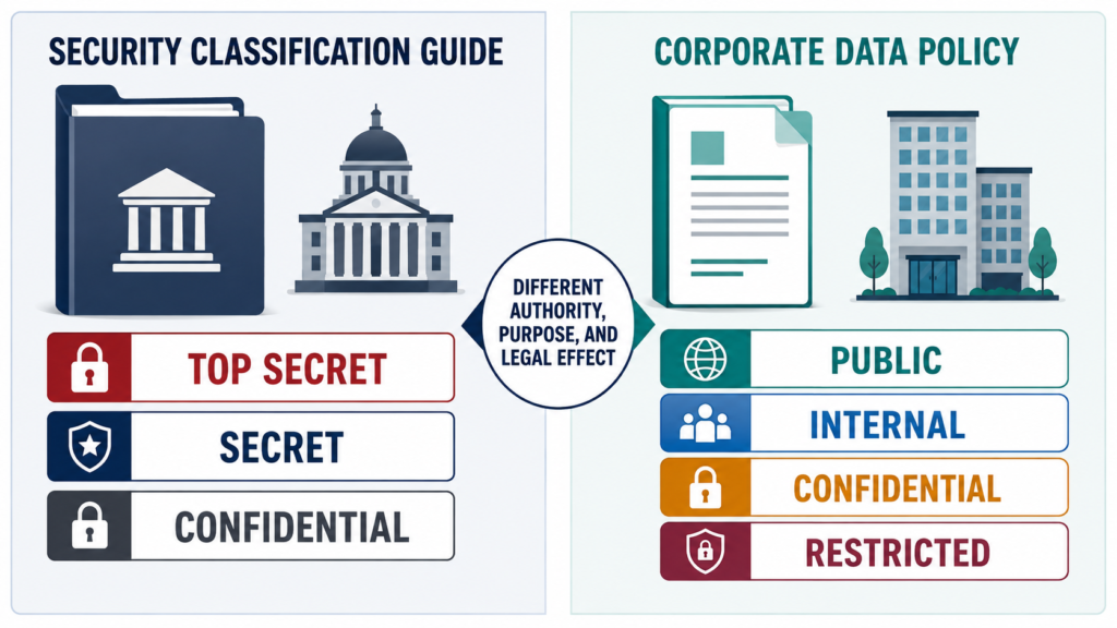 Security classification guide compared with a corporate data classification policy