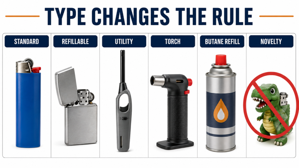 comparison of standard utility torch and novelty lighters