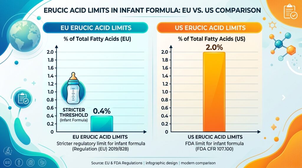 chart comparing EU and US erucic acid limits in canola oil