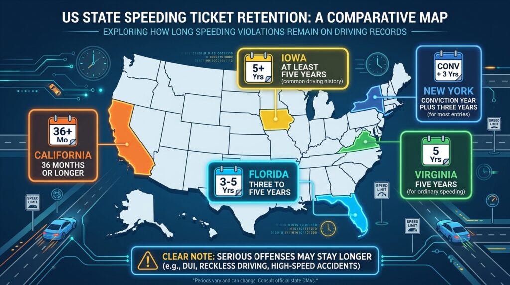 How long do speeding tickets stay on your record in different states