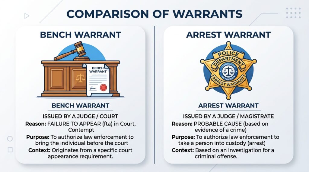 bench warrant versus arrest warrant for child support explained