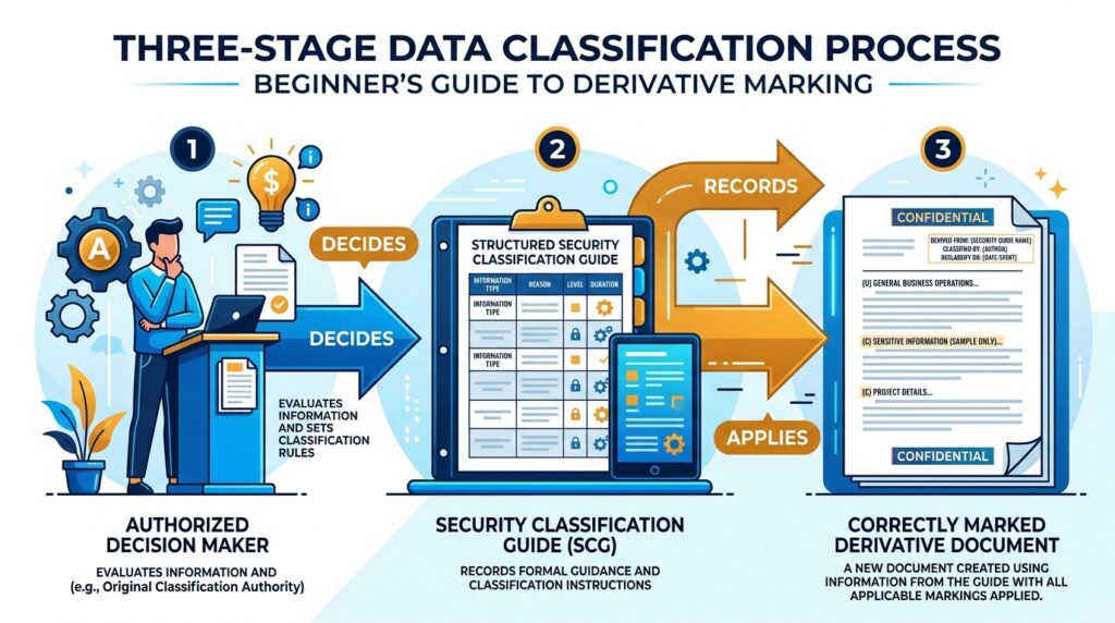 Security classification guide process from original decision to derivative classification