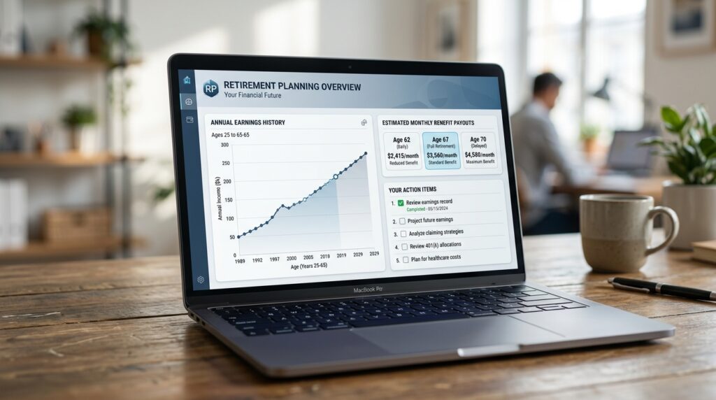 Social Security earnings record and retirement benefit estimate