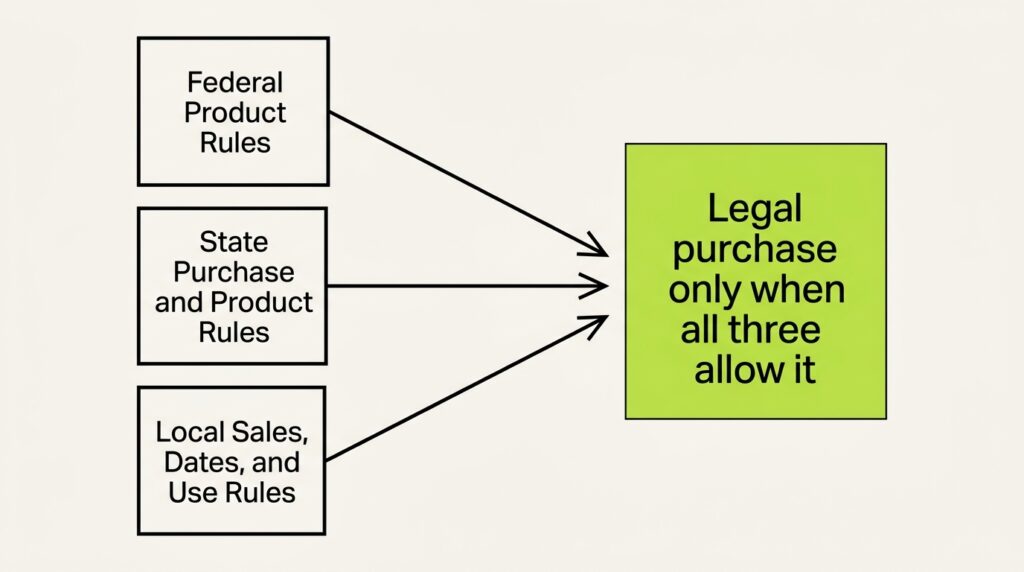 Three legal layers that determine how old you have to be to buy and use fireworks