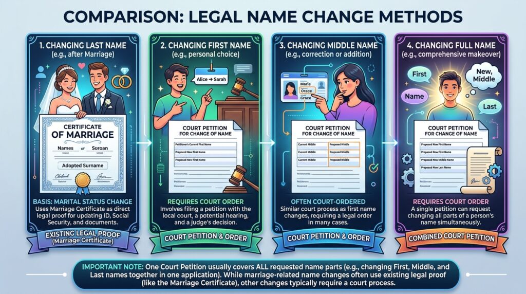 Cost to change a last name, first name, middle name, or full name