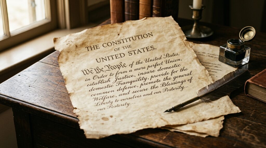 Historical Constitution Preamble parchment representing the meaning of insure domestic tranquility.