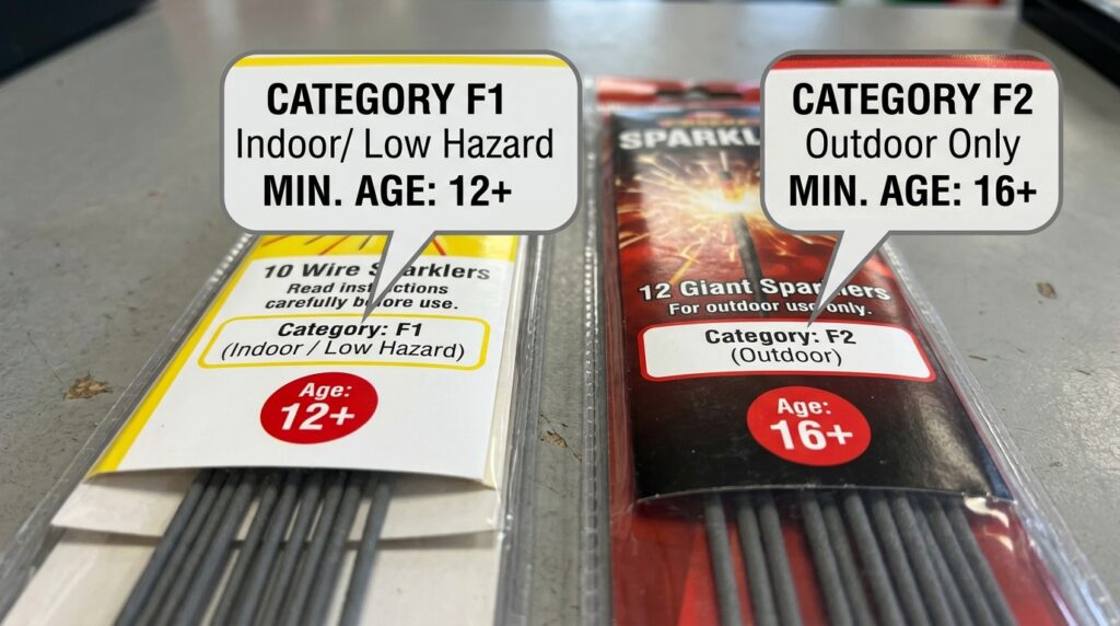 Suggested ALT text: “How old do you have to be to buy sparklers based on F1 and F2 category labels.