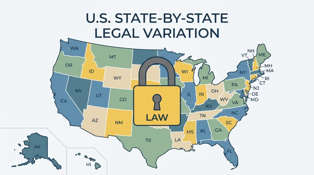 US map showing tattoo age laws vary by state