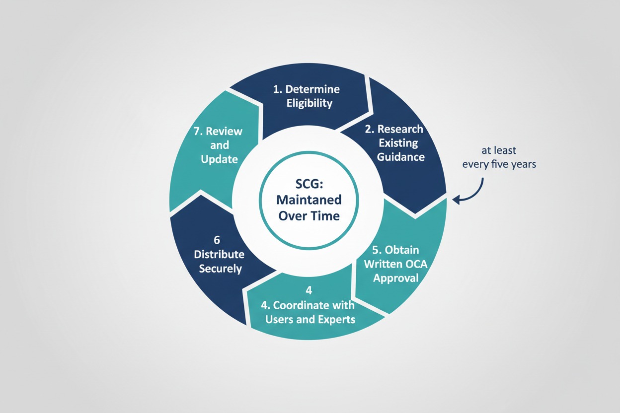 Security classification guide lifecycle from original decision to periodic review