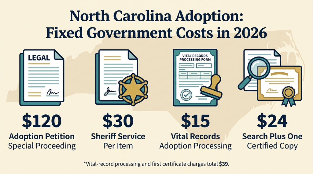 North Carolina adoption court, service, and vital-record fees in 2026