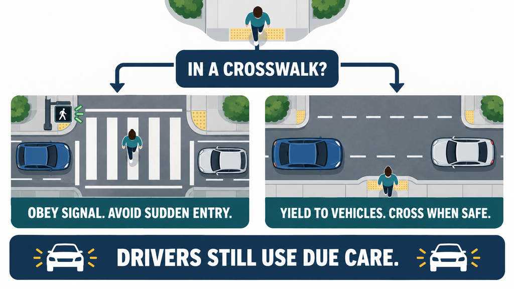 Pedestrian right-of-way and yielding duties at a roadway