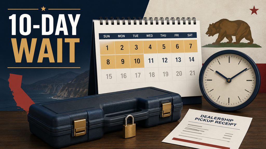 California 10-day firearm waiting period shown as ten full 24-hour periods