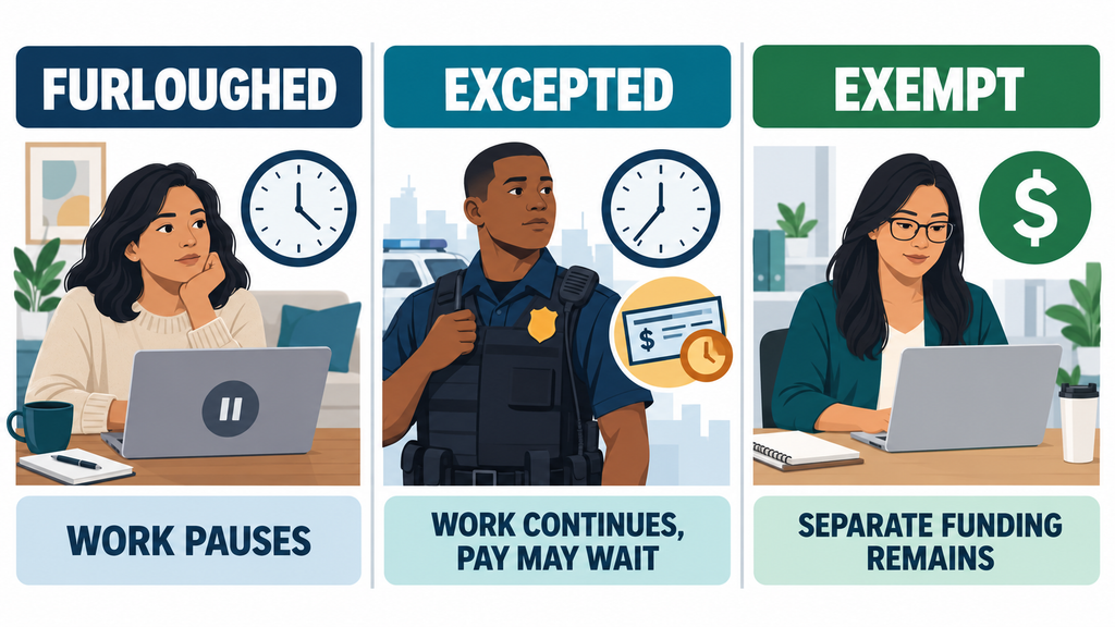 Furloughed, excepted and exempt federal workers compared