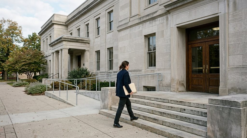 Courthouse entrance illustrating the role of state law in adultery-related cases.