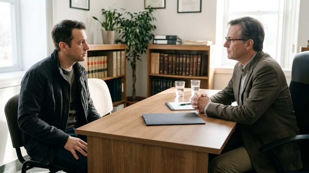 Adult discussing legal protection after a threat of violence.
