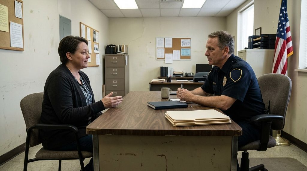 Adult explaining a verbal threat to a police officer.