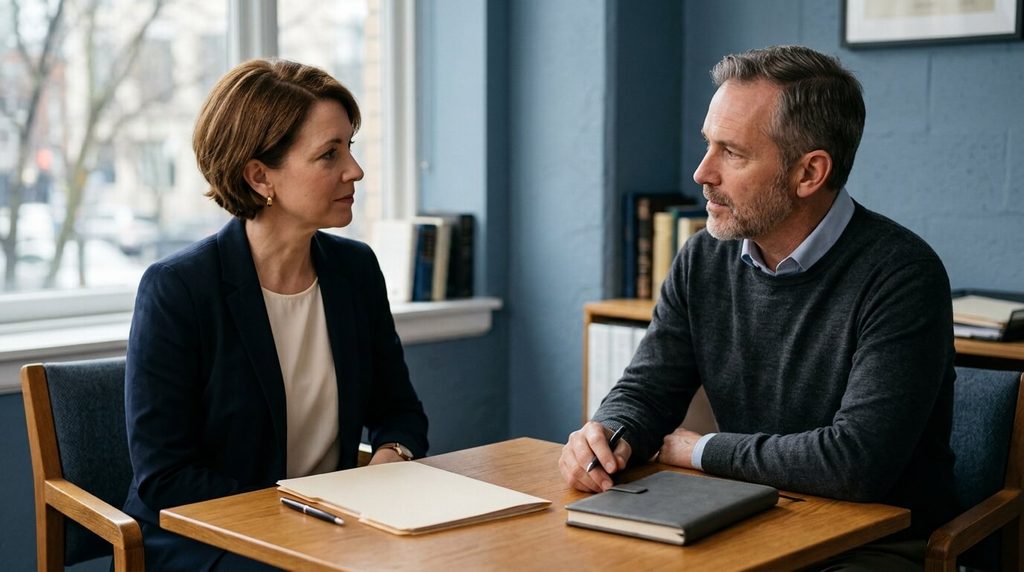 Client discussing marriage-related legal questions with an adviser.