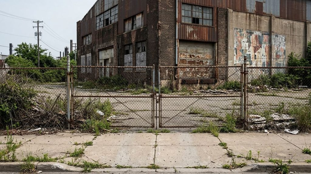 Closed industrial property illustrating why an empty building is not automatically available for graffiti.
